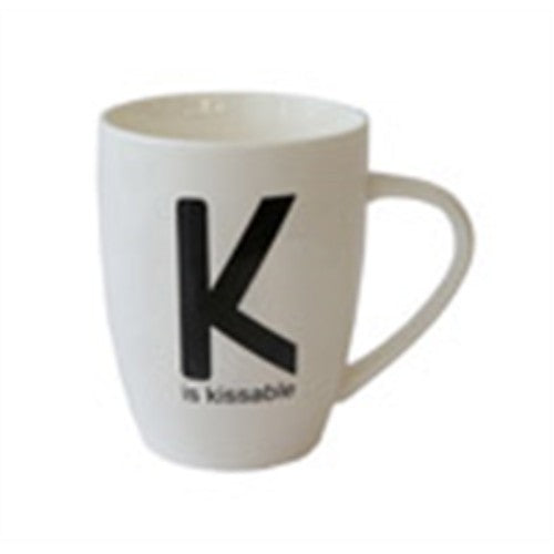 Mug `K Is Kissable` B/W 11x10cm Bone