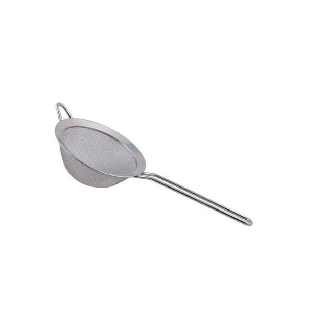 15cm stainless steel sieve with fine mesh for sifting, straining, and rinsing; durable and dishwasher safe.