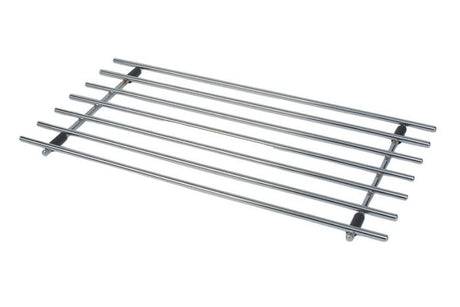 Stylish 44x24cm chrome trivet protects surfaces from heat and stains, perfect for hot cookware and easy to clean.