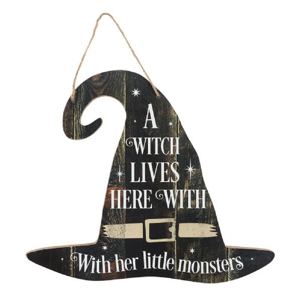 A Witch Lives Here Hanging MDF Sign