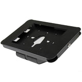 Lockable steel tablet stand for iPad, ideal for secure mounting in business and educational settings.