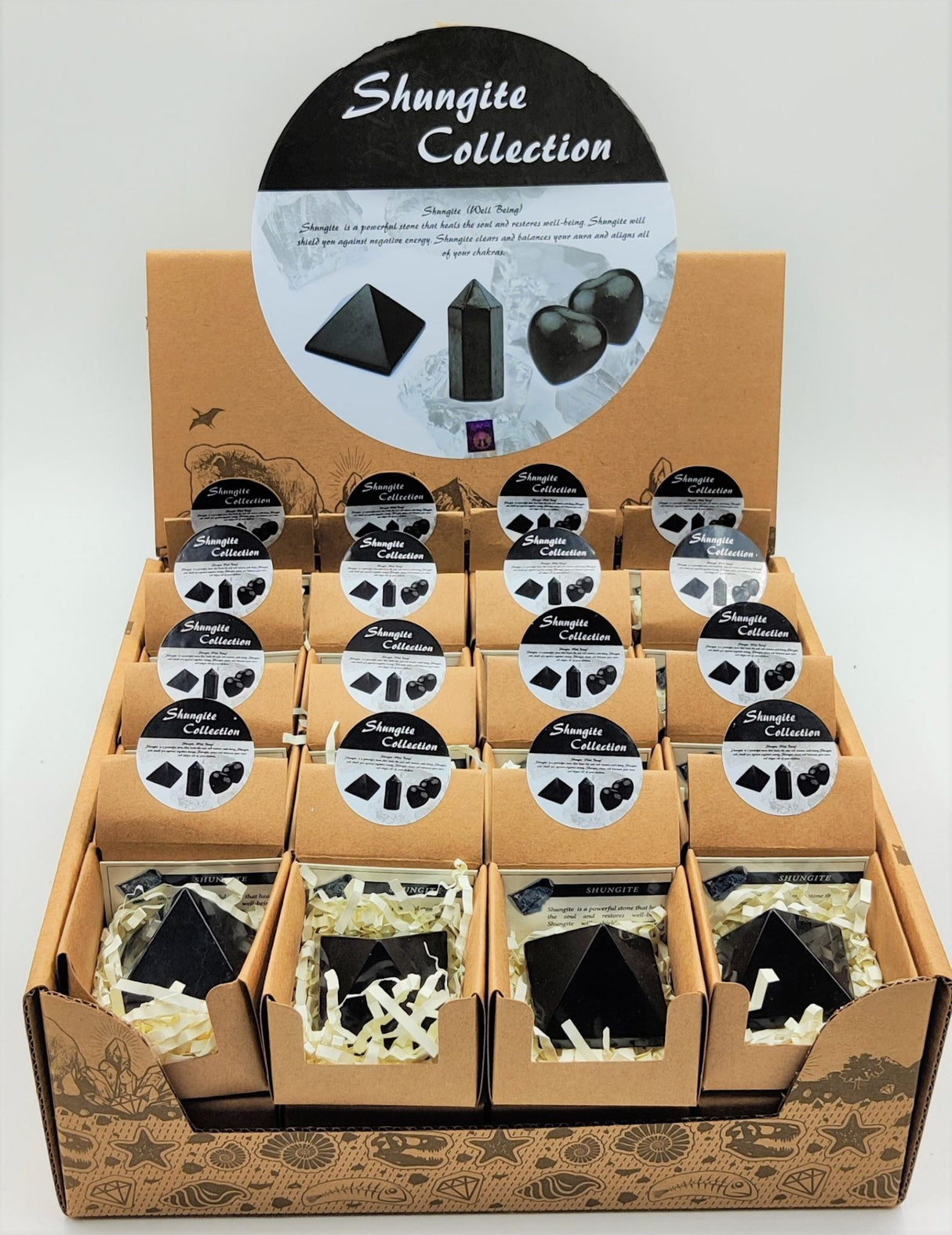 Shungite Pyramids in Display Box - Set of 32