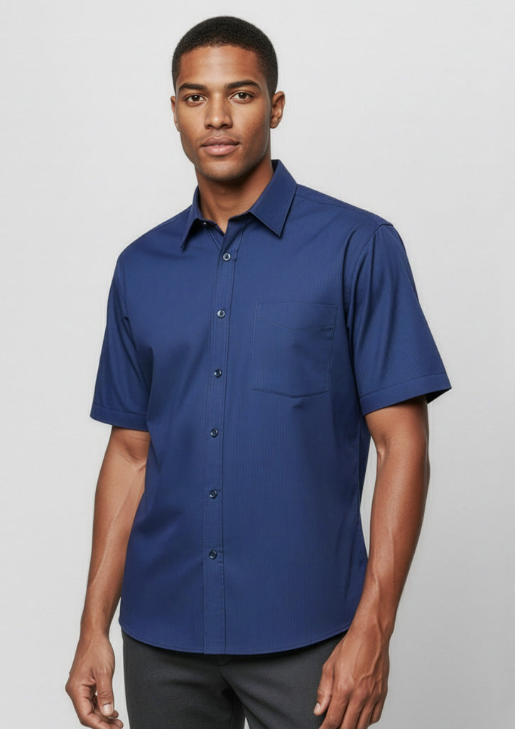 Micro Mens Check Short Sleeve Shirt - Navy
