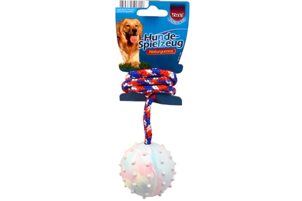 Dog Toy (Rubber) - Rubber Throw Ball & Rope 6cm