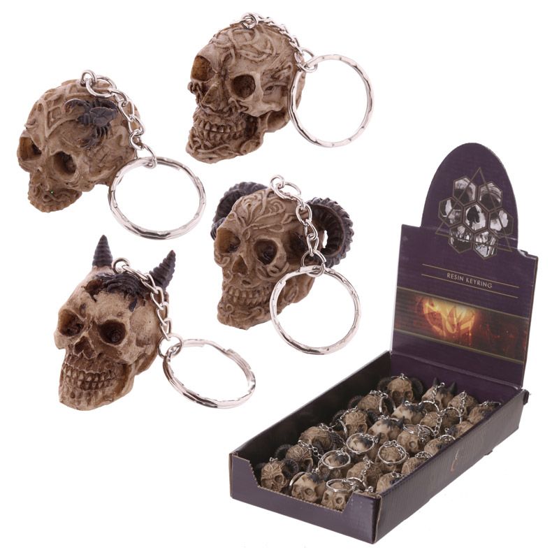 Skull keychain, 4 assorted - Set of 24