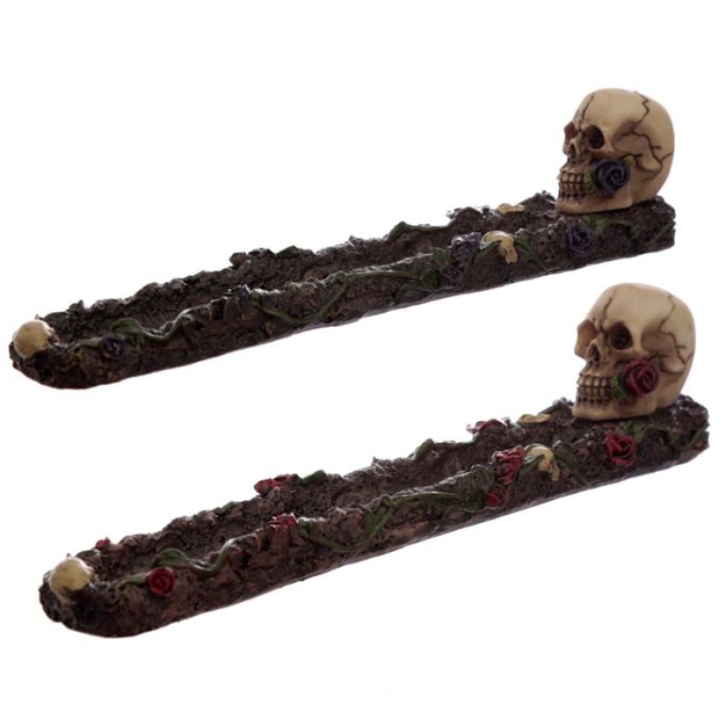 Incense Stick Burner - Skulls and Roses Ashcatcher (Set of 2)