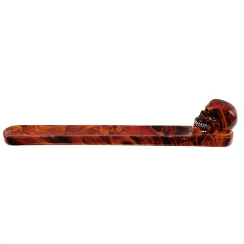 Incense Stick Burner - Dark Skull Flames Marble Effect Skull Ashcatcher