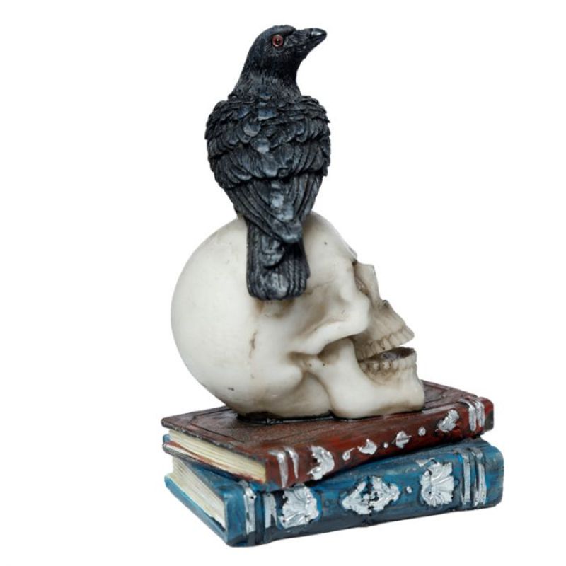 Ornament - Crow Standing on Skull and Books (10cm)