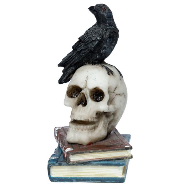 Ornament - Crow Standing on Skull and Books (10cm)