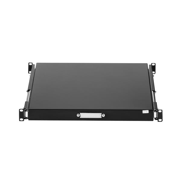 55cm (22in) Black Deep Sliding Server Rack Shelf - 1U Pull-Out Drawer for Equipment Storage