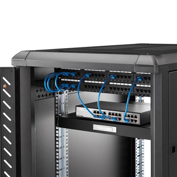 55cm (22in) Black Deep Sliding Server Rack Shelf - 1U Pull-Out Drawer for Equipment Storage