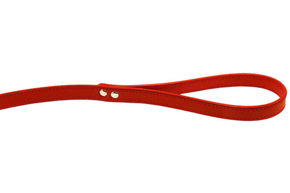 Dog Lead - Leather Stitched 16mm Lead - Red   -100cm