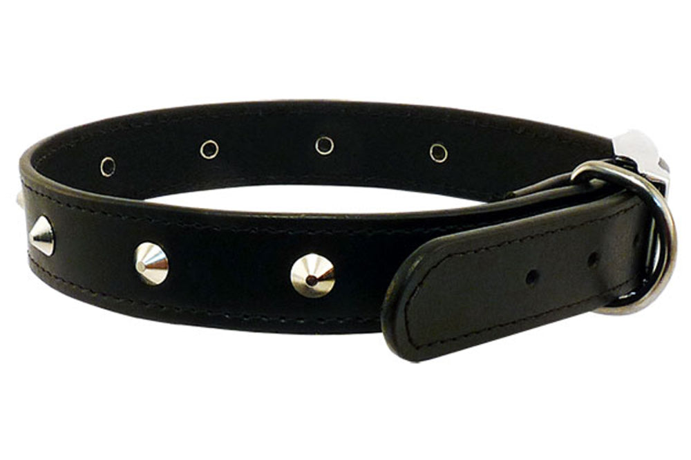 Dog Collar Studded Leather 15mm x 40cm - Black