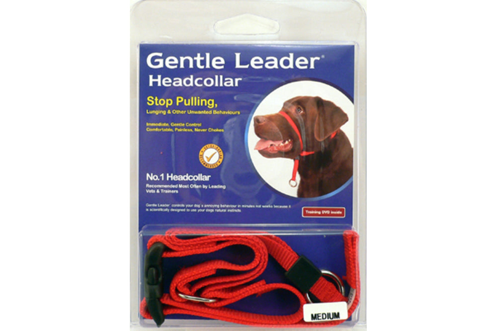 Dog Head Collar - Gentle Leader - Head Collar - Red   -Medium