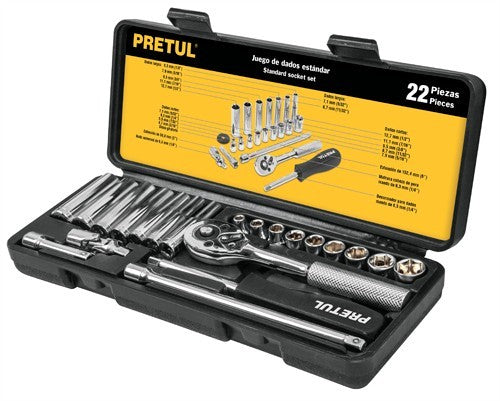 Wrench Socket Sets 22pce Metric 1/4"Drive "Pretul"