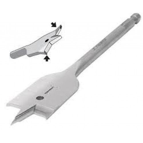 Spade Bit Truper 1-1/2" made from high carbon steel, featuring dual hawks and a hex shaft for clean, accurate drilling.