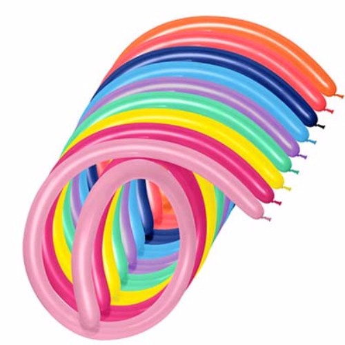Assorted latex modelling balloons, 50 pack, ideal for crafts, decorations, and creating balloon animals.