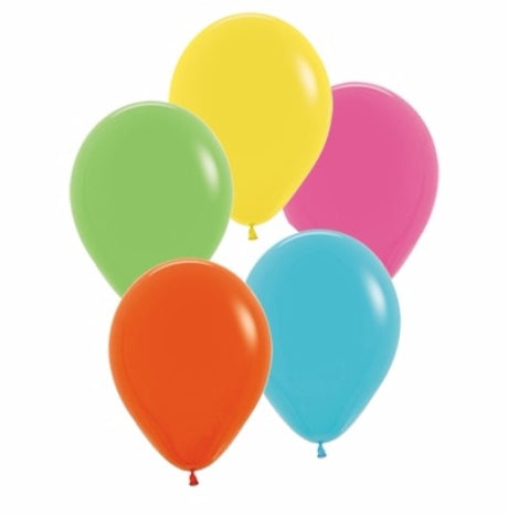 Colorful 30cm latex balloons in a tropical assortment, perfect for parties and celebrations, pack of 25.