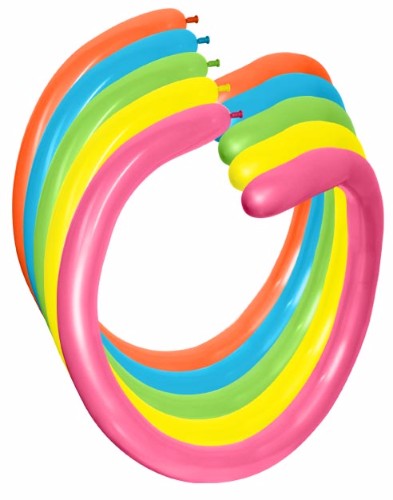 Colorful pack of 100 tropical modelling balloons, ideal for creating intricate balloon sculptures at parties and events.