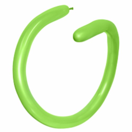 Pack of 100 lime green 260QT modelling balloons for creative sculptures and decor, measuring 5cm x 150cm when inflated.
