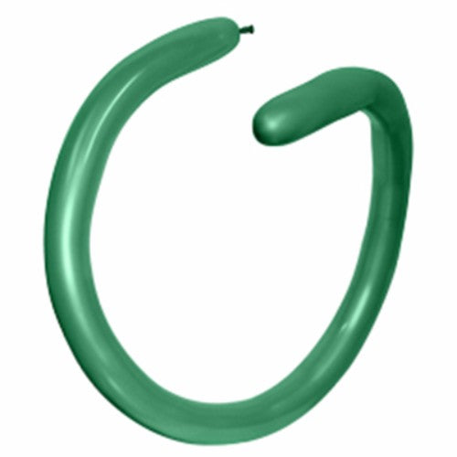 Pack of 100 vibrant forest green modeling latex balloons, ideal for creative decor and festive celebrations.