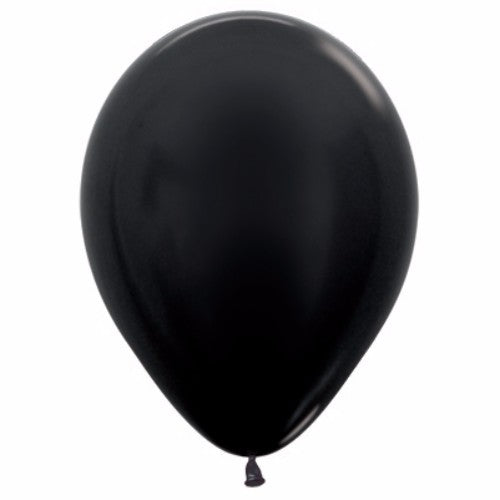12cm Metallic Pearl Onyx Black Latex Balloons in a pack of 50, perfect for elegant decorations at any celebration.