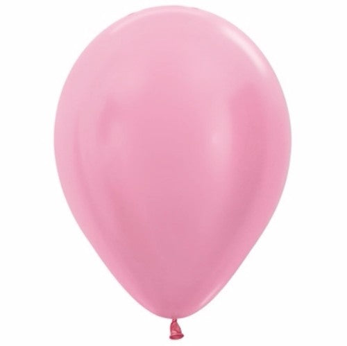 Pack of 50 12cm pearl satin pink latex balloons, perfect for elegant celebrations like weddings and baby showers.