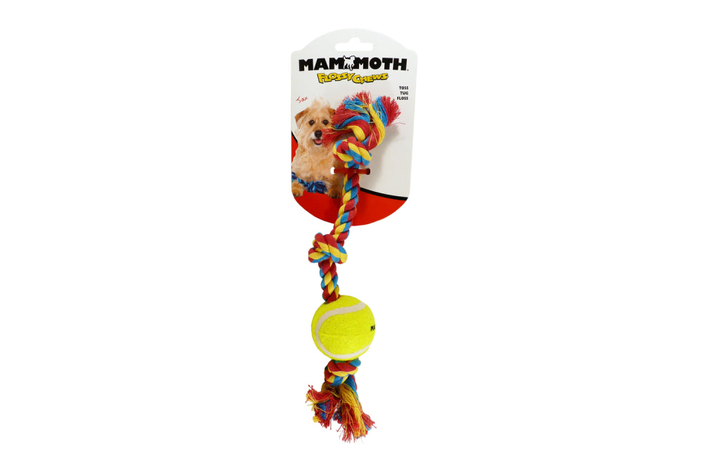 Dog Toy - Mammoth - Three Knot Tug with Mini Tennis Ball ^28cm