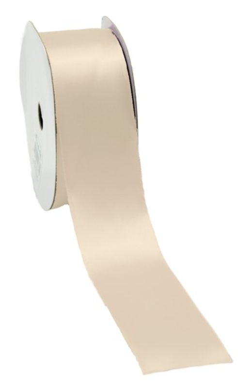 Beige satin ribbon, 38mm wide and 25m long, perfect for elegant gift wrapping and DIY crafts.
