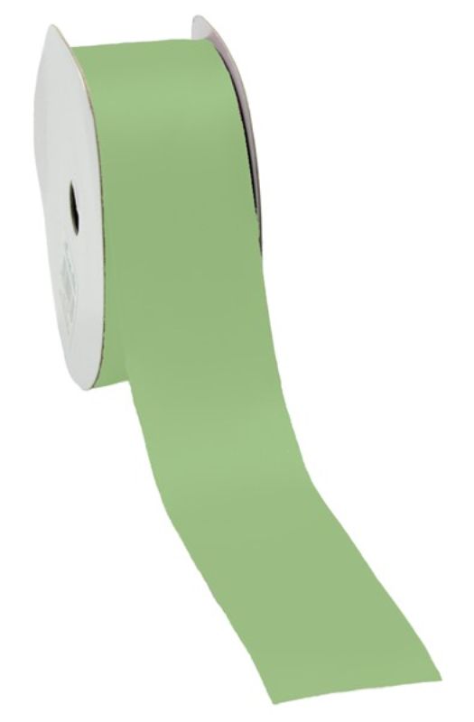Celery green satin ribbon, 38mm x 25m, perfect for elegant gifts and DIY projects with a luxurious shimmer.