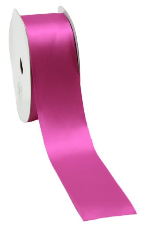 Luxurious fuchsia satin ribbon, 38mm x 25m, perfect for gift wrapping and crafting projects.