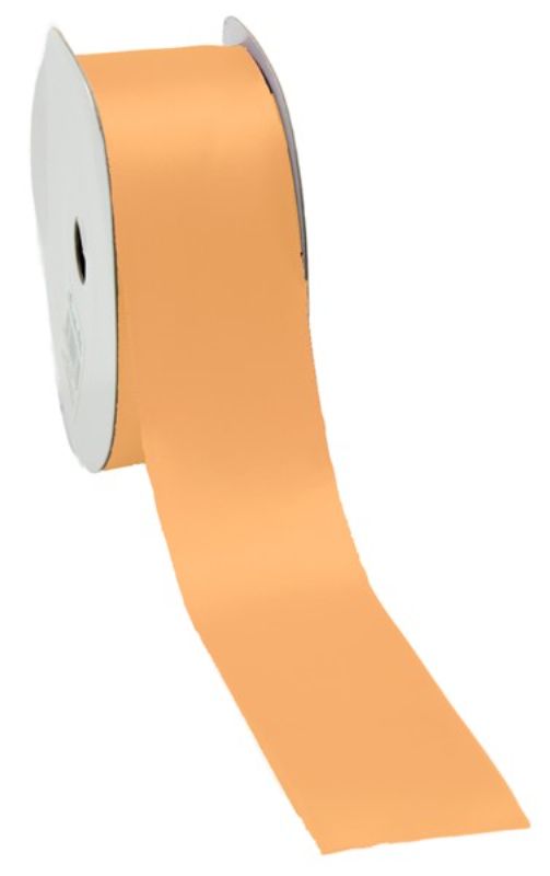 Light apricot satin ribbon, 38mm wide, 25m long, perfect for crafting, gift wrapping, and bow-making.