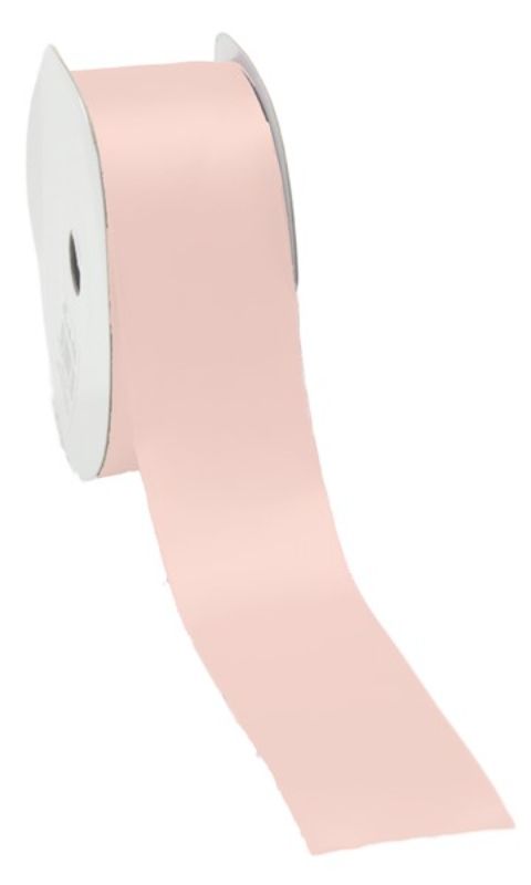 Satin ribbon in petal peach, 38mm wide, 25m long, perfect for elegant crafting and gift wrapping.