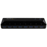 10-Port USB 3.0 Hub with 2 Fast Charge & Sync Ports for Home and Office - High-Speed Data Transfer