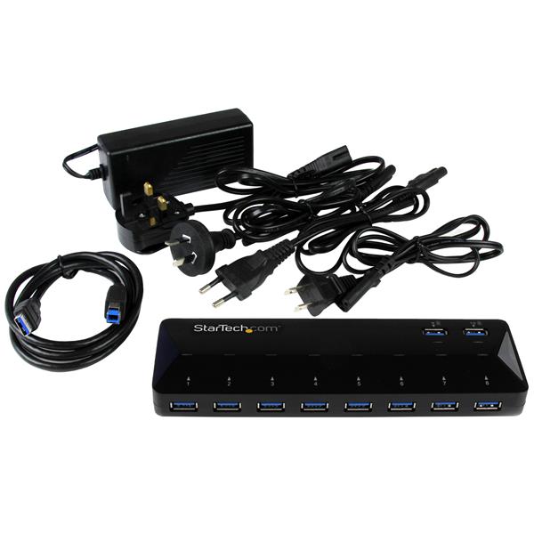 10-Port USB 3.0 Hub with 2 Fast Charge & Sync Ports for Home and Office - High-Speed Data Transfer