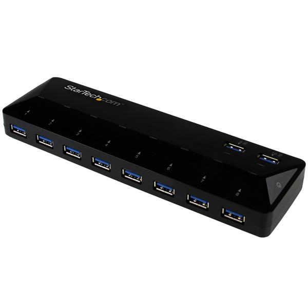 10-Port USB 3.0 Hub with 2 Fast Charge & Sync Ports for Home and Office - High-Speed Data Transfer