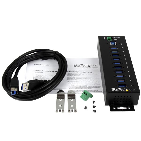 10-Port Industrial USB 3.0 Hub with ESD and Surge Protection for High-Speed Device Connectivity