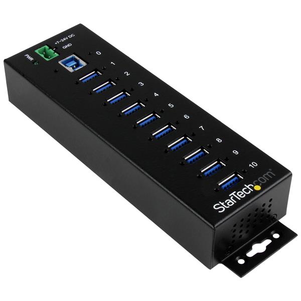 10-Port Industrial USB 3.0 Hub with ESD and Surge Protection for High-Speed Device Connectivity