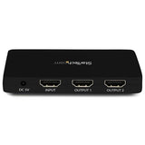 4K HDMI 2-Port Video Splitter with EDID, shares Ultra HD content across two displays, compact aluminum design.