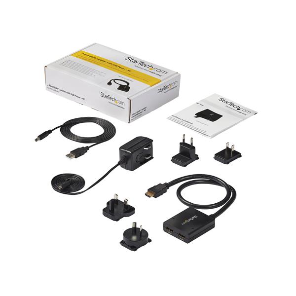 4K HDMI 2-Port Video Splitter - Powered by USB or Adapter - Dual Output for 4K 30Hz