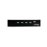 High-speed 4-port HDMI splitter amplifying 1080p video and audio for multiple displays, ideal for homes and offices.