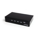 High-speed 4-port HDMI splitter with signal amplifier, supports 1080p video, and audio, ideal for multiple displays.