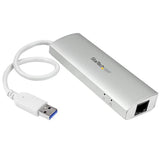 3-Port USB 3.0 Hub with Gigabit Ethernet - Portable USB Hub and Ethernet Adapter for MacBook