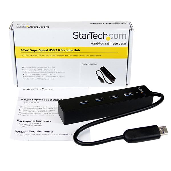 4-Port USB 3.0 Hub with Built-in Cable - Portable Multi-Device Connectivity for Laptops & More