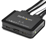 2 Port DisplayPort KVM Switch 4K 60Hz - DP 1.2 - USB Switch with Cables for Dual Computer Control