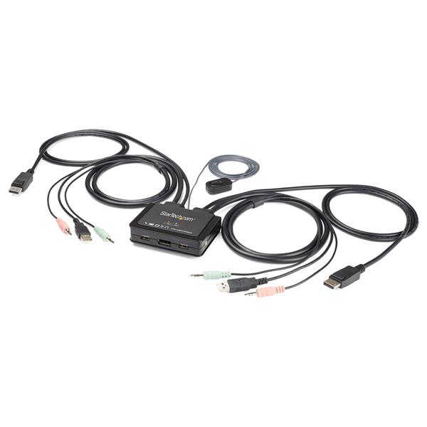 2 Port DisplayPort KVM Switch 4K 60Hz - DP 1.2 - USB Switch with Cables for Dual Computer Control