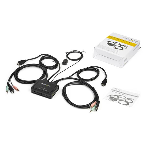 2-Port HDMI KVM switch with built-in cables for seamless control of two computers, offering 4K 60Hz video output.