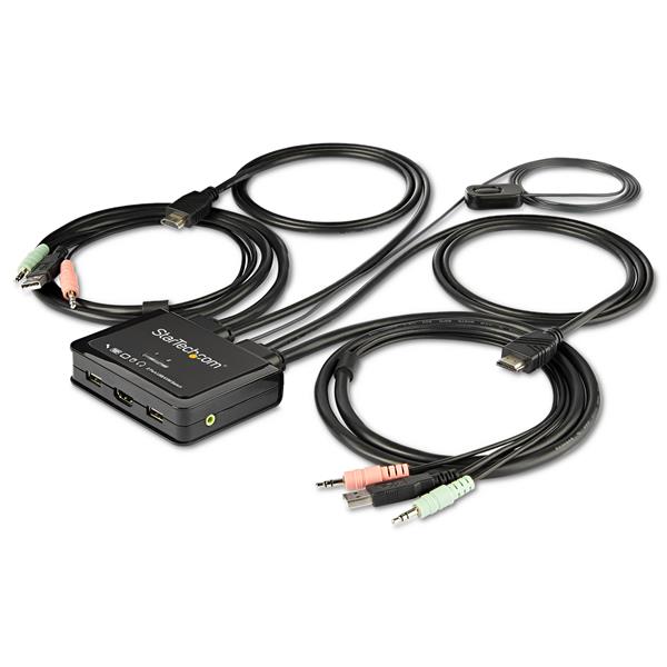 2-Port HDMI KVM Switch with Built-In Cables - Control 2 Computers with 4K 60Hz Video Output