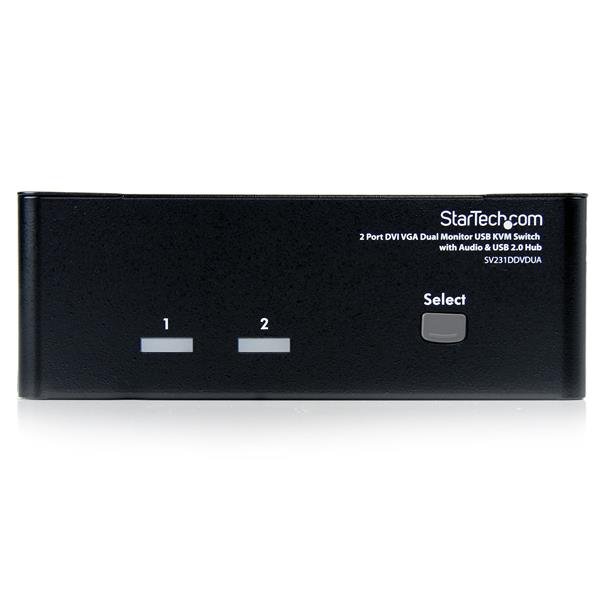 2 Port DVI VGA Dual Monitor KVM Switch with USB Hub & Audio for Seamless Multi-Computer Control