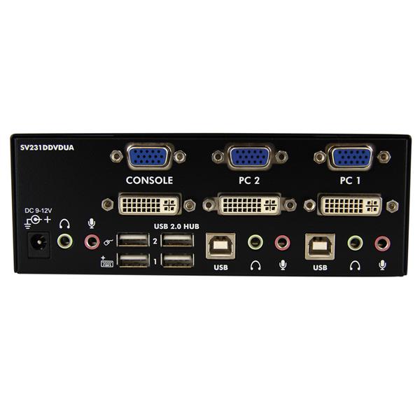 2 Port DVI VGA Dual Monitor KVM Switch with USB Hub & Audio for Seamless Multi-Computer Control